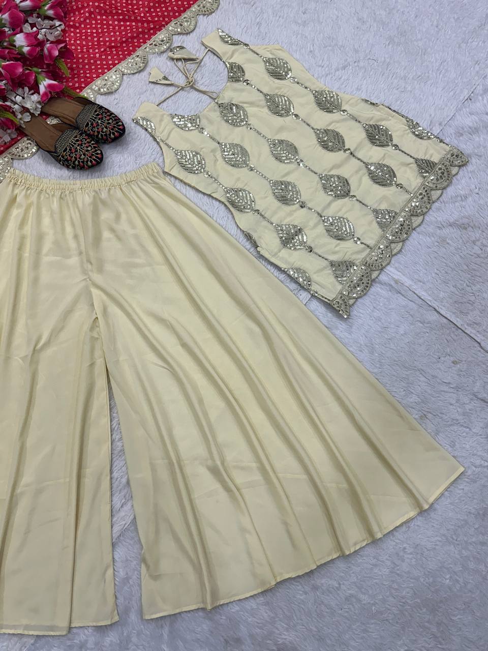 Urban Cream & Red Contrast Ensemble